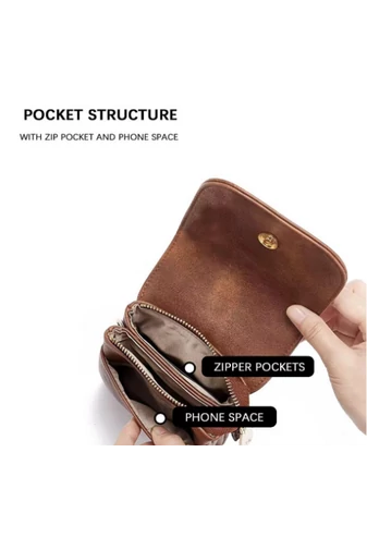 Crossbody Táska, PU bőrből, Több Zsebbel, Állítható Pánttal, Bonluo Sötét Barna 20×13×3cm