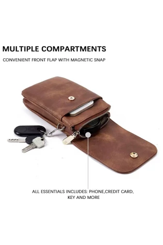 Crossbody Táska, PU bőrből, Több Zsebbel, Állítható Pánttal, Bonluo Sötét Barna 20×13×3cm