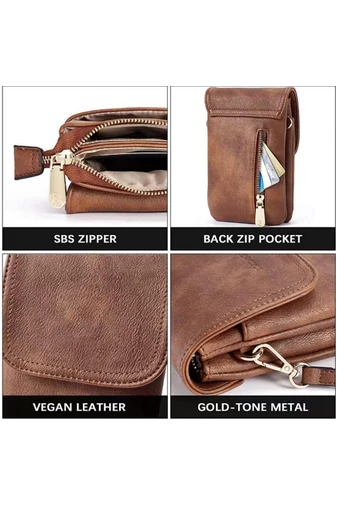 Crossbody Táska, PU bőrből, Több Zsebbel, Állítható Pánttal, Bonluo Sötét Barna 20×13×3cm