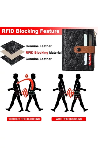 Női Pénztárca Valódi Bőrből, RFID Védelemmel, 10 kártyatartóval, Bonluo Fekete-Barna 11,7×9×1,2 cm