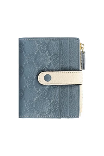 Női Pénztárca Valódi Bőrből, RFID Védelemmel, 10 kártyatartóval, Bonluo Kék-Fehér 11,7×9×1,2 cm