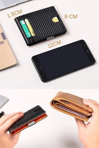 Slim Pénztárca RFID Kompakt Kialakítással, PU bőrből, Bonluo Fekete 12×9×1,5cm