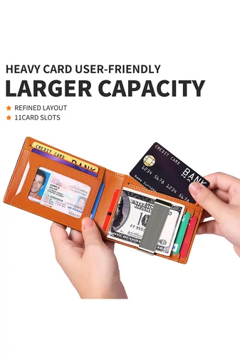 Slim Pénztárca RFID Kompakt Kialakítással, PU bőrből, Bonluo Fekete 12×9×1,5cm
