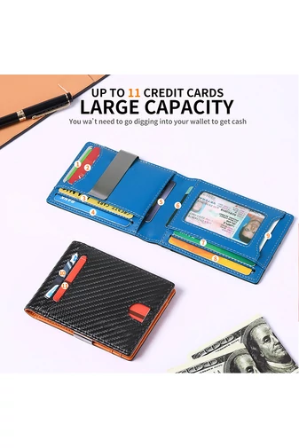 Slim Pénztárca RFID Kompakt Kialakítással, PU bőrből, Bonluo Fekete 12×9×1,5cm