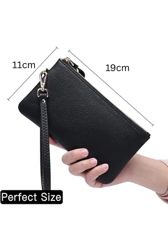 Női Pénztárca Valódi Bőrből, RFID Védelemmel, Elegáns, Fekete Bonluo 11×19cm