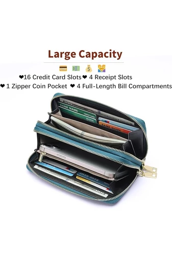 Női Pénztárca, PU Bőrből, RFID Védelemmel, Elegáns Virágmintás Design, Bonluo Kék 19×10×4cm