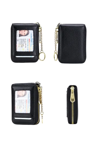 Kártyatartó Valódi Bőrből, RFID Védelemmel, Bonluo Fekete 11×7,5×2,5cm
