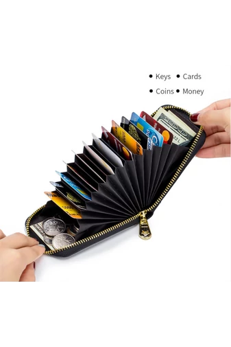 Kártyatartó Valódi Bőrből, RFID Védelemmel, Bonluo Fekete 11×7,5×2,5cm