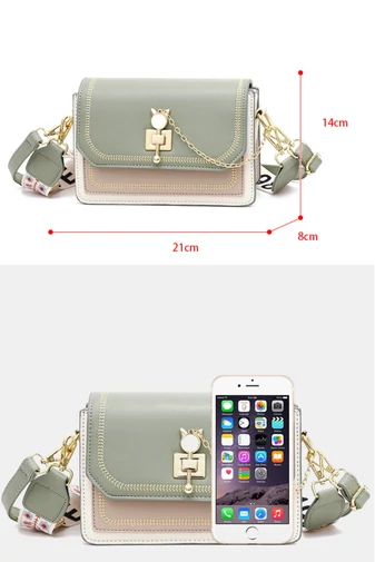 Crossbody Elegáns Táska PU Anyagból, Kétféle Pánttal, Bonluo Zöld 14×21×8cm