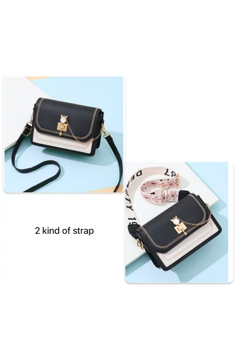 Crossbody Elegáns Táska PU Anyagból, Kétféle Pánttal, Bonluo Fekete 14×21×8cm