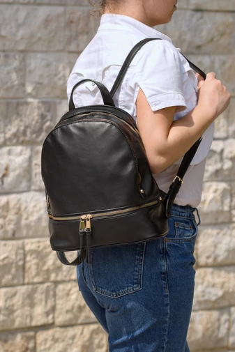 Női Elegáns Hátizsák,PU műbőrből, több rekesszel, Fekete 30×27×11cm