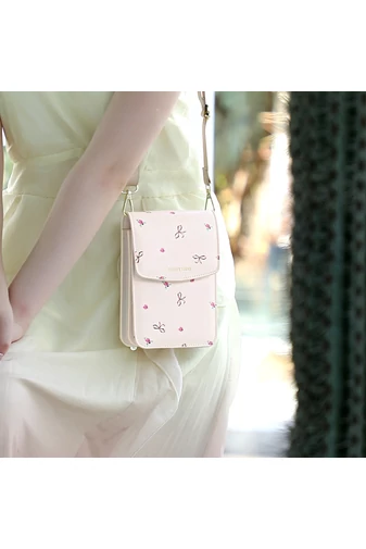 Crossbody Táska Mini, PU anyagból, Virágmintás Dizájnnal, Bonluo Bézs 19,5×13×5cm