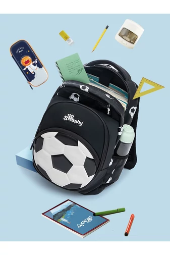 Ergonomikus Hátizsák Gyerekeknek, Futball Dizájnnal, Oxford Szövetből, Bonluo, Fekete-Fehér 40×29×19cm
