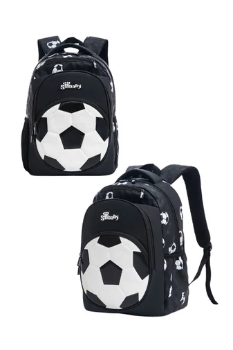 Ergonomikus Hátizsák Gyerekeknek, Futball Dizájnnal, Oxford Szövetből, Bonluo, Fekete-Fehér 40×29×19cm