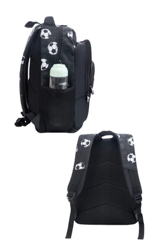 Ergonomikus Hátizsák Gyerekeknek, Futball Dizájnnal, Oxford Szövetből, Bonluo, Fekete-Fehér 40×29×19cm