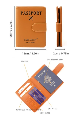 Útlevéltartó PU bőrbő, RFID Védelemmel és Patentos Zárással, Bonluo, Barna 15×11×2cm