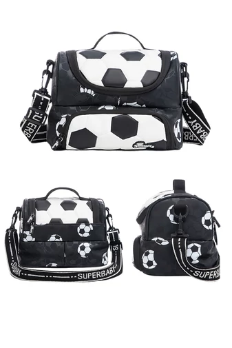 Crossbody Táska Gyerekeknek,Szigetelt, Vízálló, Fekete Arany futball Mintával 18*25*16cm