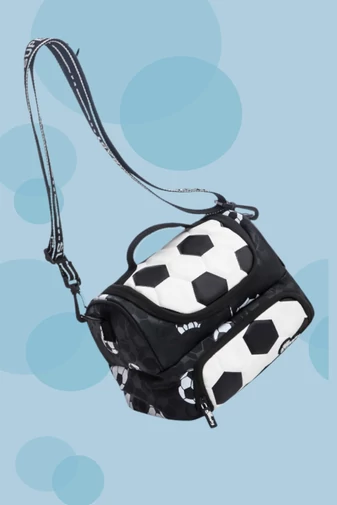 Crossbody Táska Gyerekeknek,Szigetelt, Vízálló, Fekete Arany futball Mintával 18*25*16cm