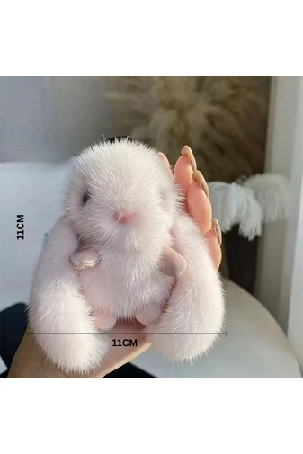 Bonluo bolyhos fehér nyuszi kulcstartó, tökéletes kulcsokhoz vagy táskákhoz