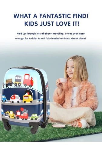 Gyerek Bőrönd Wizz-Air ingyenes kabin méret 40x30x20cm, levehető kerekek kék busz mintás