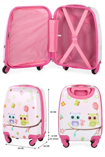 Gyerek Bőrönd Wizz-Air ingyenes kabin méret 40x30x20cm, levehető kerekek bagoly mintás