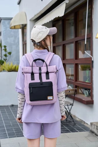 Hátizsák 2 az 1-ben és többfunkciós válltáska sötét lila/fekete laptop hátizsák  40*25*16cm - Bonluo