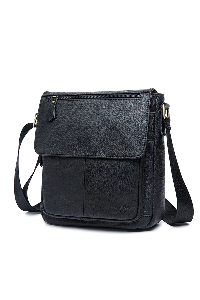 Férfi fekete prémium minőségű valódi bőr crossbody táska (28x22x6cm)