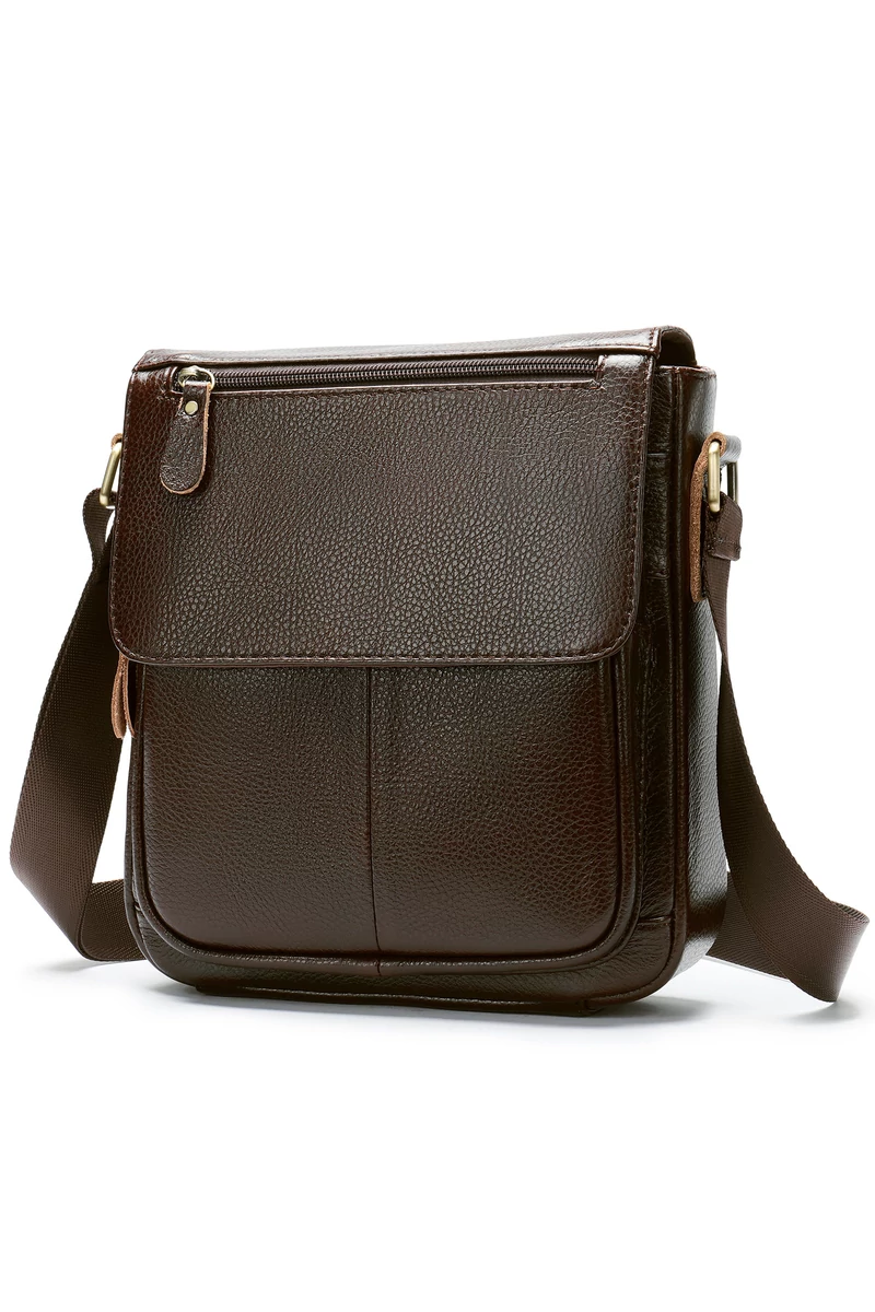 Férfi barna prémium minőségű valódi bőr crossbody táska (28x22x6cm)