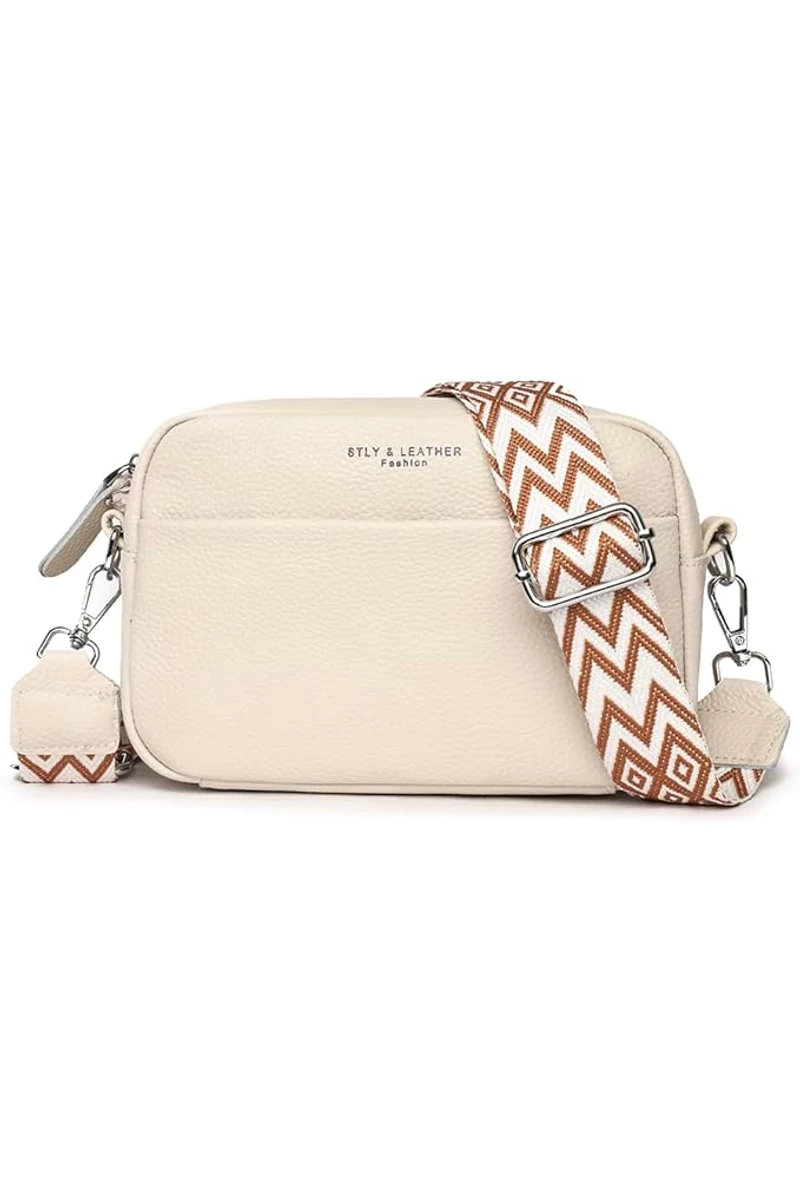 Bézs natúrbőr crossbody táska kis méretű (15*20*7cm)