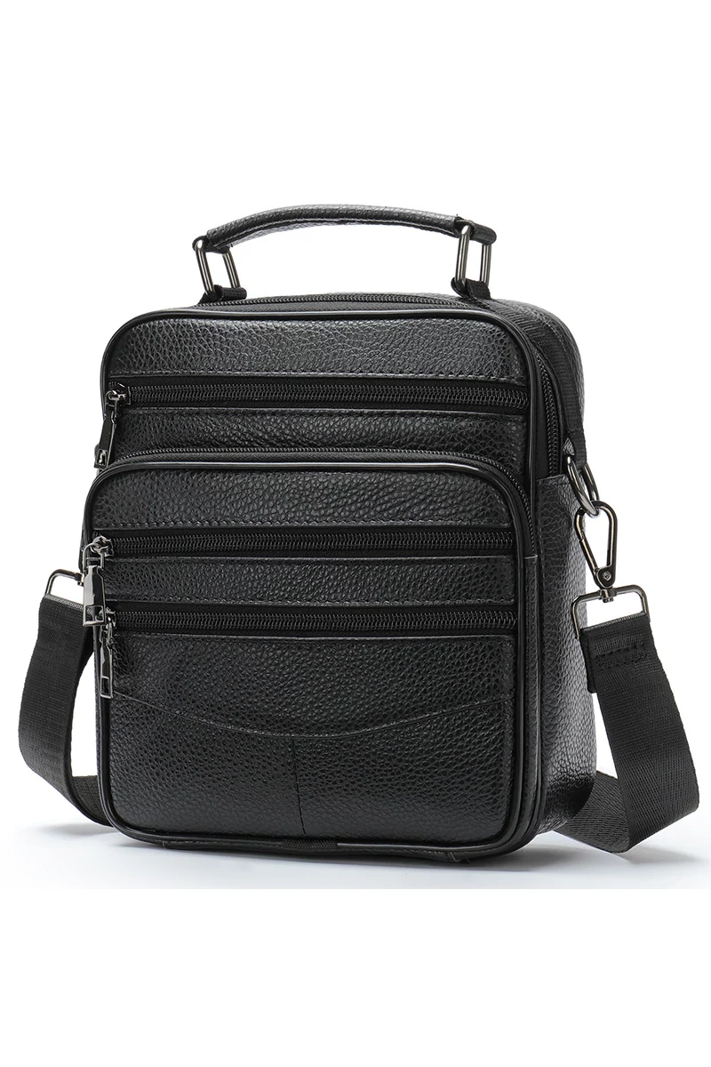 Fekete prémium minőségű valódi bőr férfi crossbody táska (23x20x6cm)