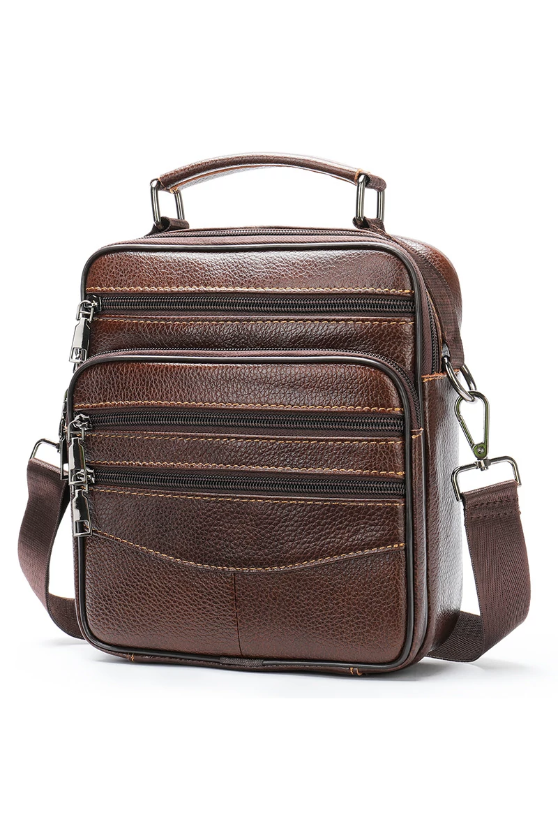 Barna prémium minőségű valódi bőr férfi crossbody táska (23x20x6cm)