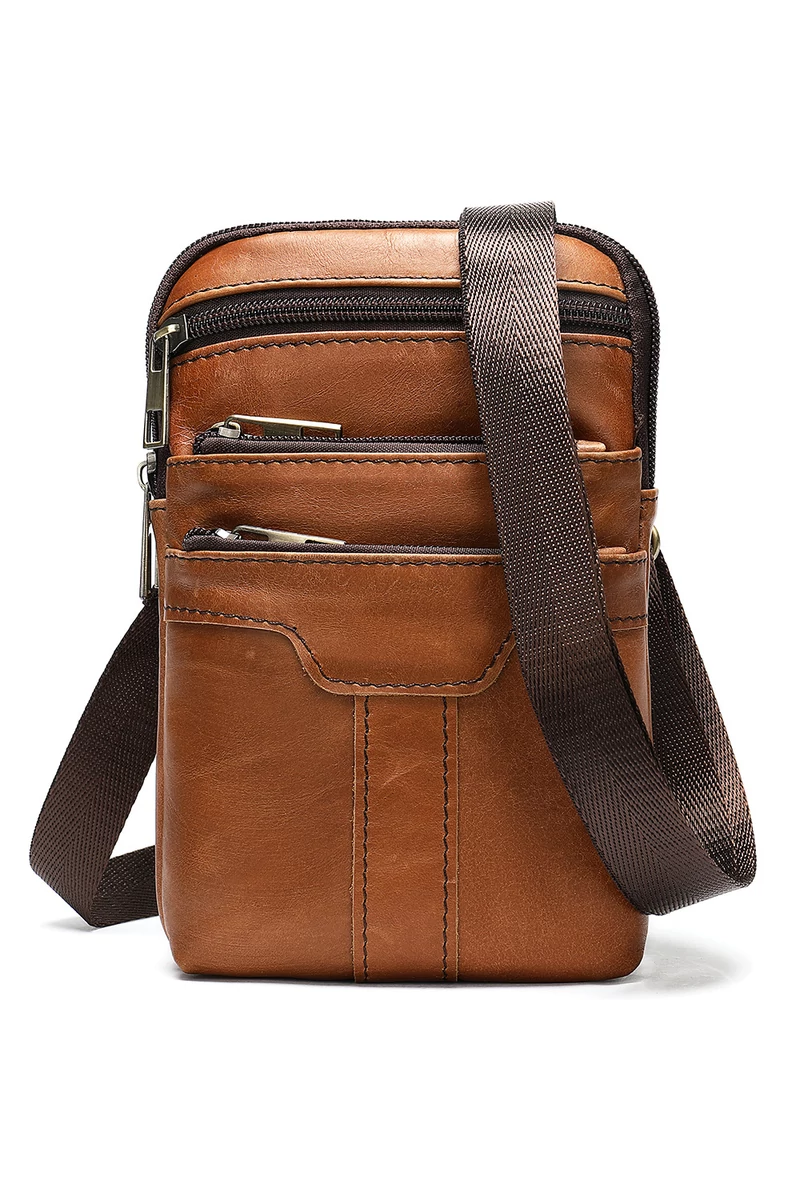 Barna valódi bőr férfi crossbody táska és övtáska (20x12,5 m)