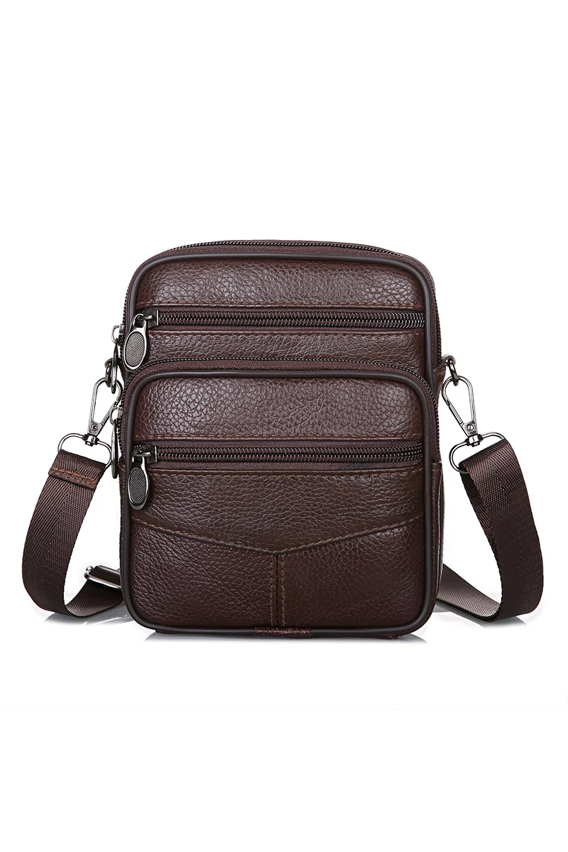 Férfi Sötétbarna Kis Méretű Natúr Bőr Crossbody Táska (18x15x6cm)