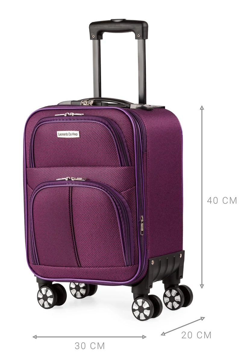 Lila Puhafalú Leonardo Da Vinci Bőrönd Kihúzható Fogantyúval Wizz Air Méretben (40x30x20cm)