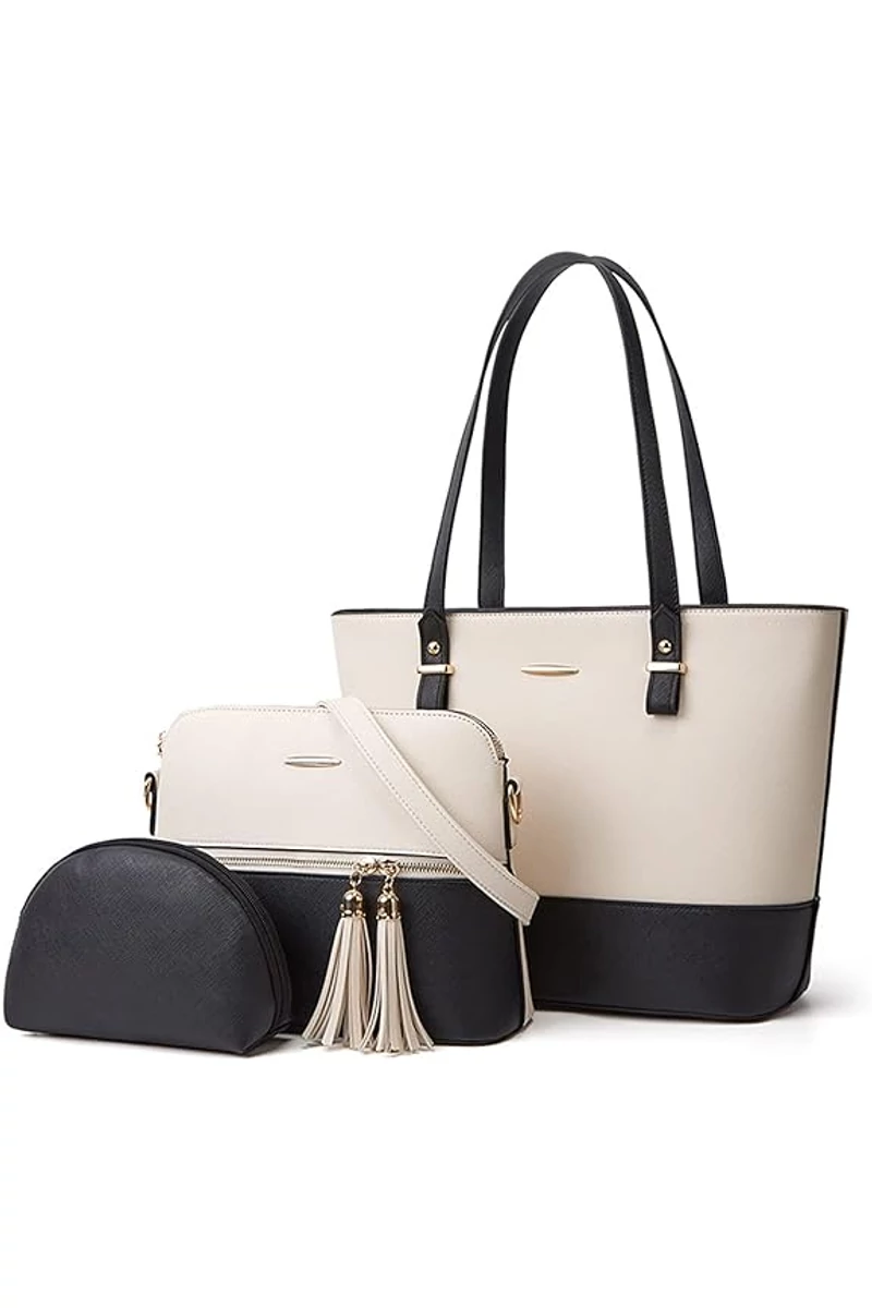 Fehér/Fekete Női Műbőr Válltáska/Crossbody Táska Szett (3 db)