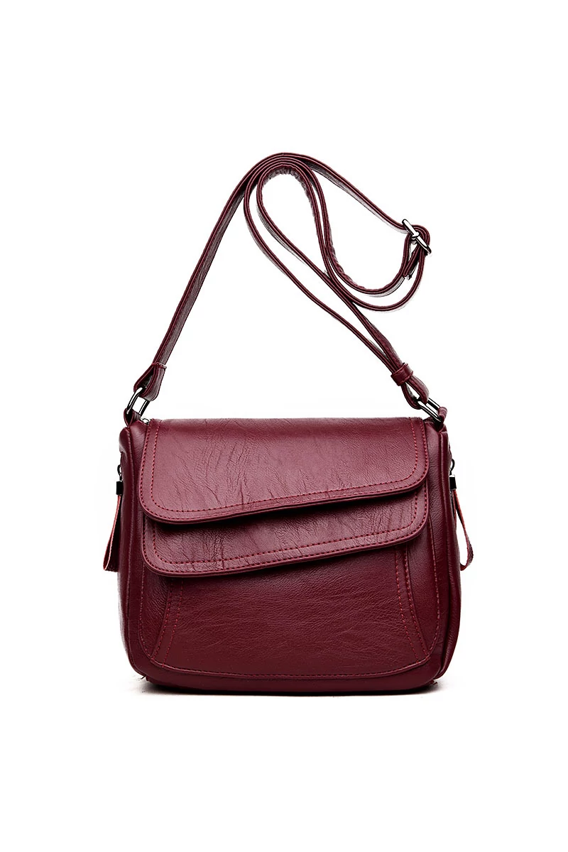 Bordó Ökológiai Bőr Crossbody Táska (21x25x12cm)