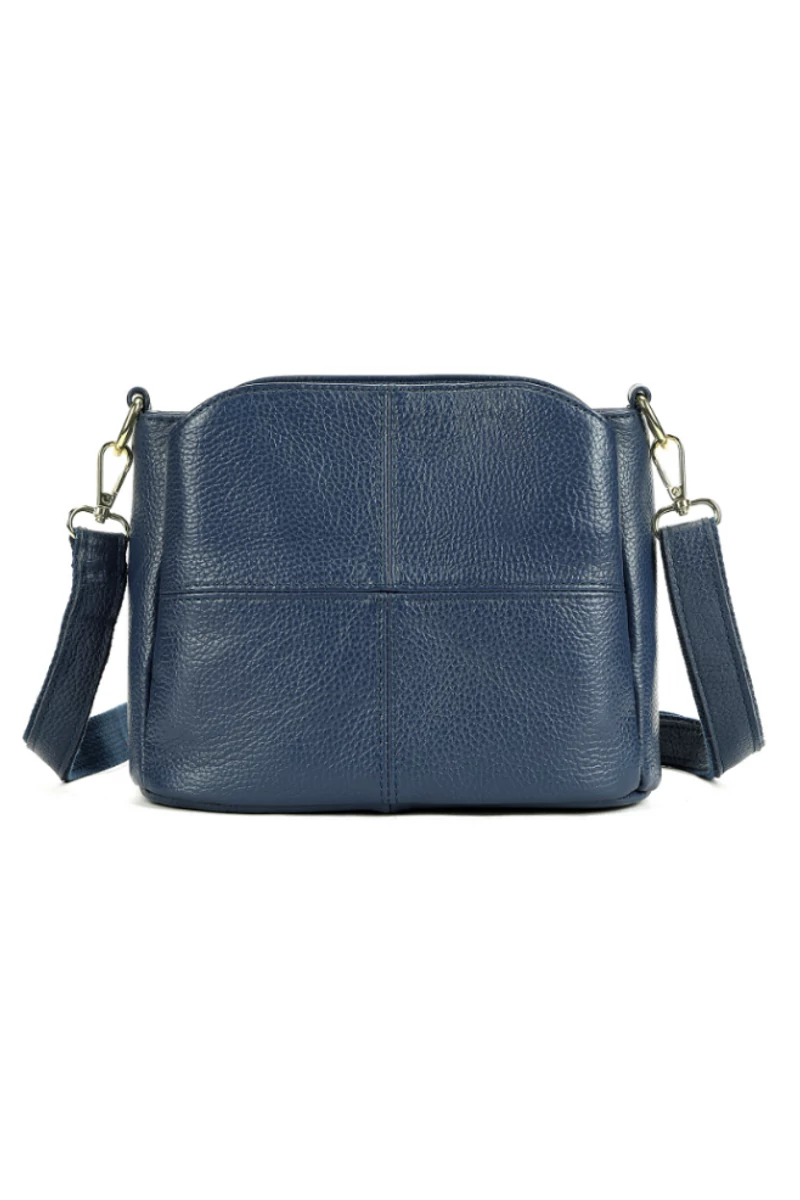 Kék valódi bőr Crossbody táska (18x24x13cm)