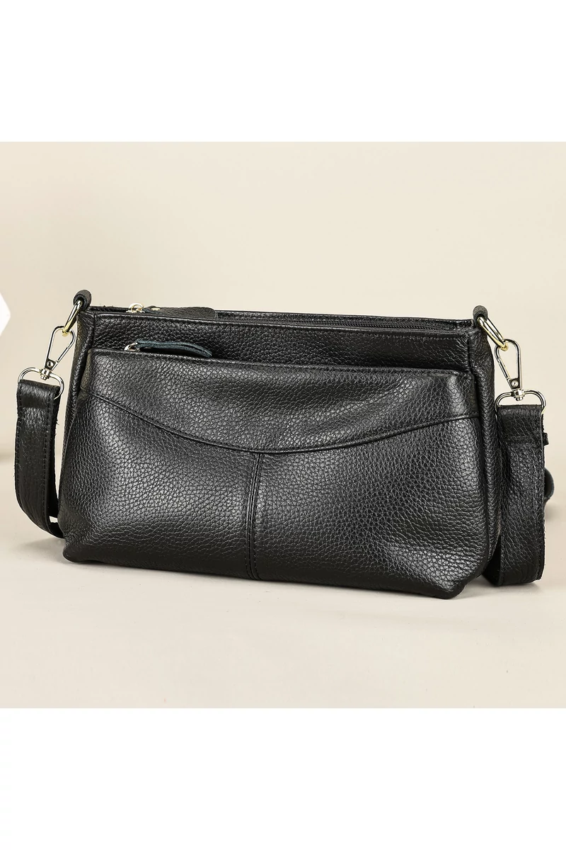 Crossbody Táska Valódi Bőrből Fekete Bonluo állítható pánttal 17*27*11cm