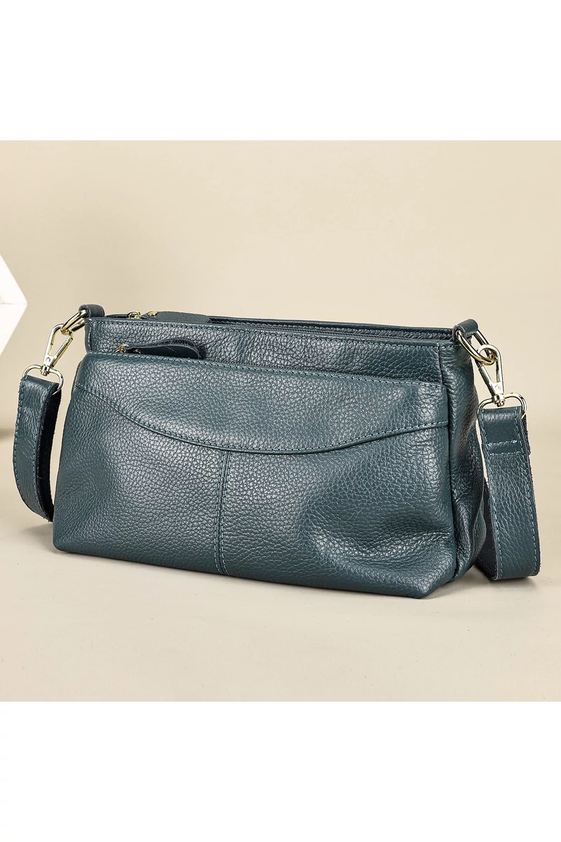 Crossbody Táska Valódi Bőrből Kék Bonluo állítható pánttal 17*27*11cm