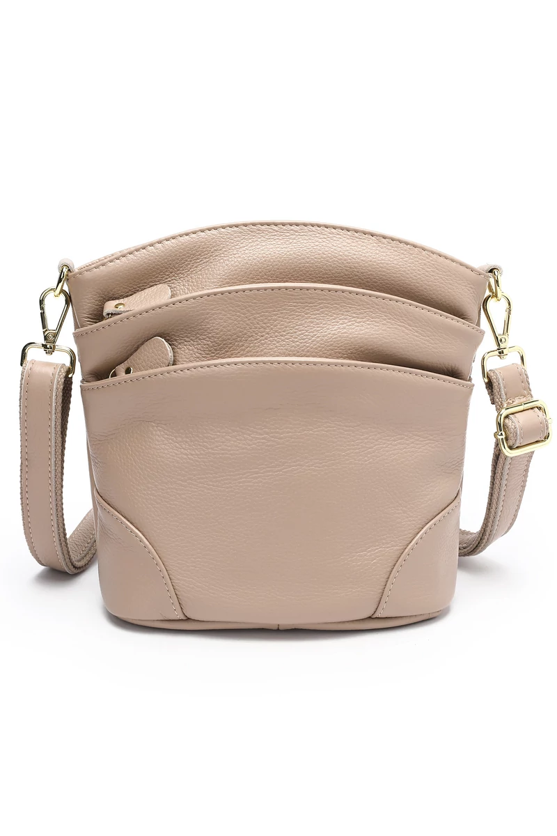 Valódi Bőr Crossbody Táska Bonluo Bézs színű 21x19,5x9,5 cm