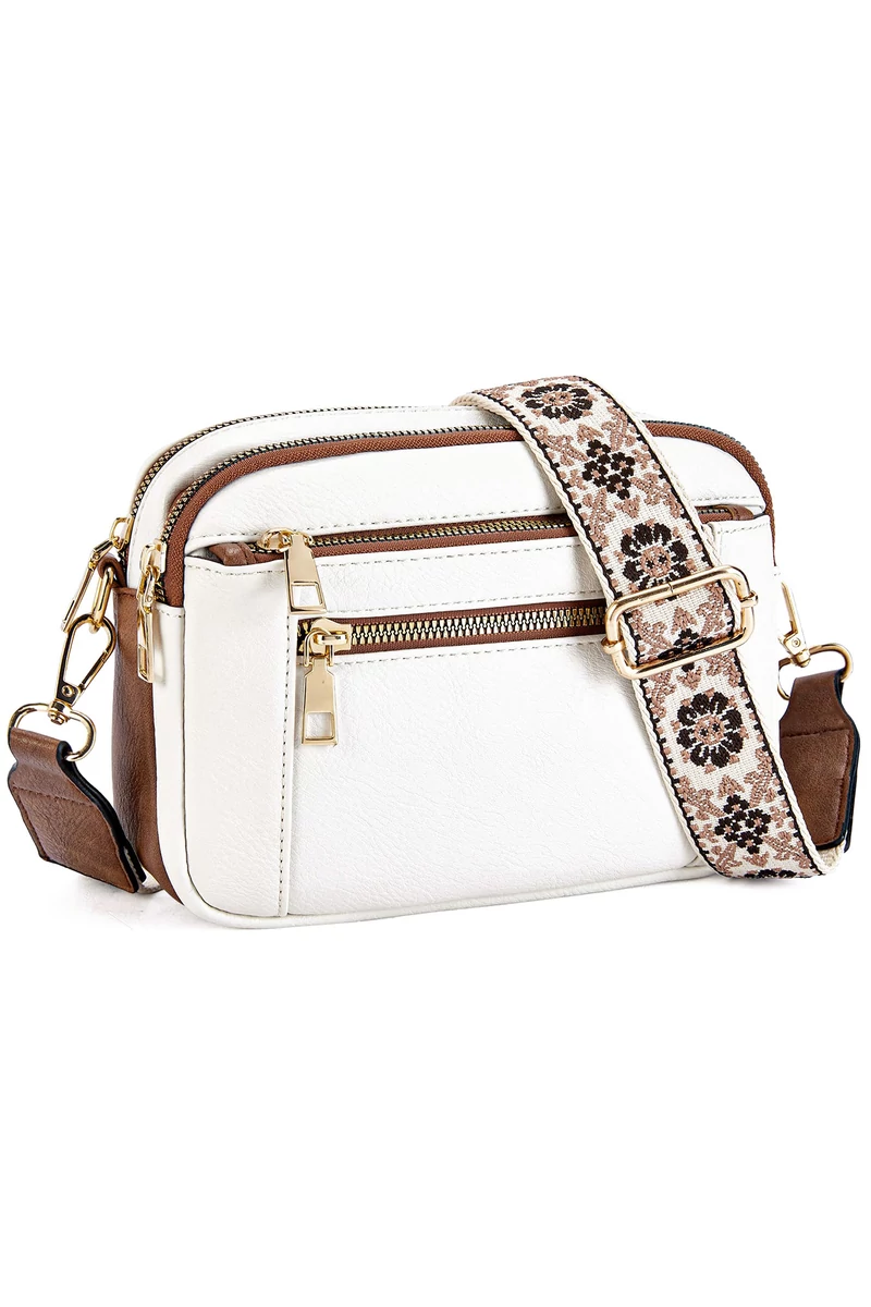 Crossbody Táska Barna állítható PU pánttal Bonluo Fehér 20*15,6*5,1cm 