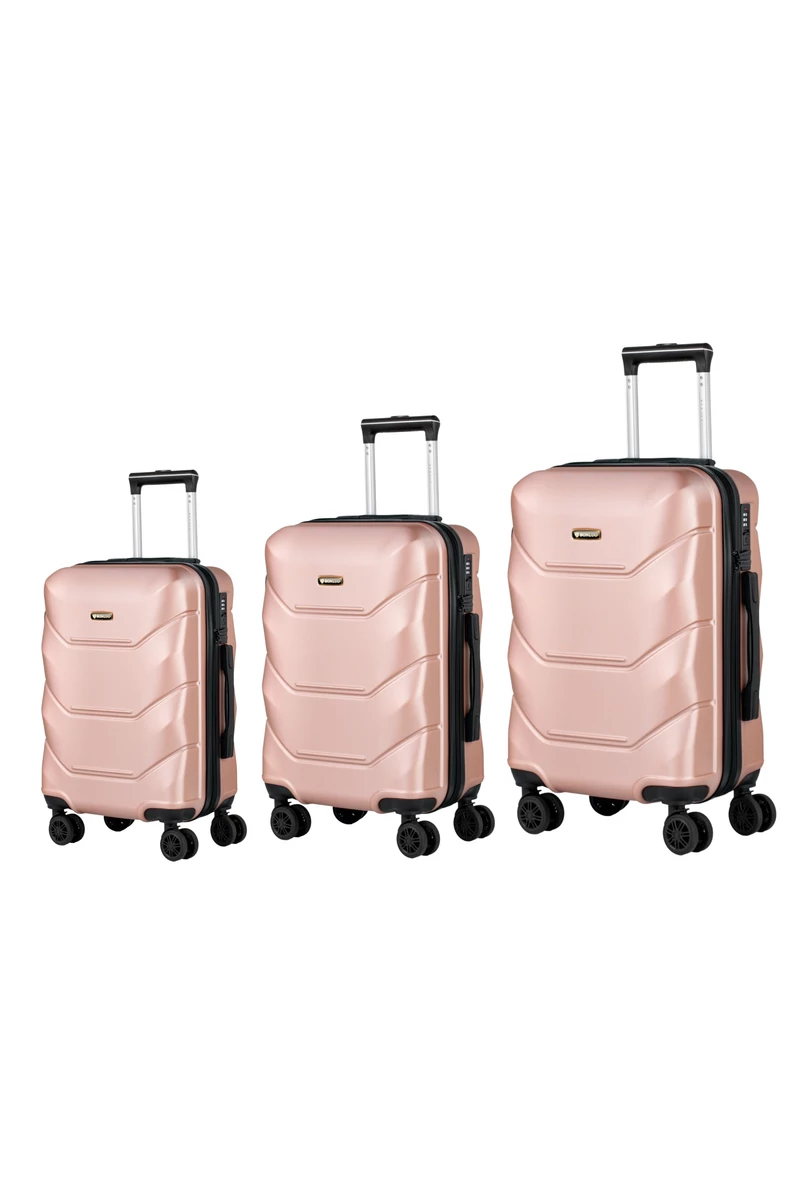 Gurulós bőrönd szett 4 kerék, keményfalú rosegold szín, 3 részes bőrönd szett  - Bonluo