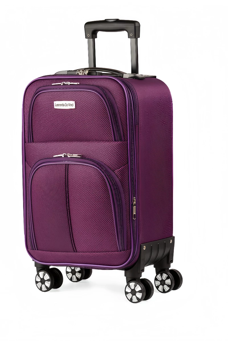 Wizz Air Kabinméretű Gurulós Bőrönd Levehető Kerekekkel Leonardo Da Vinci, Puha és Bővíthető Falakkal, Sötétlila 47×35×20cm