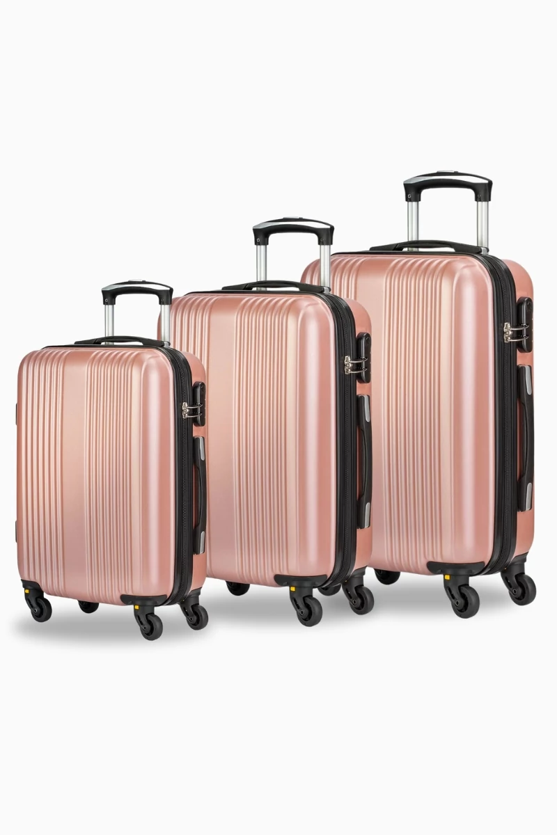  Keményfalú Bőrönd Szett ABS Anyagból 4 kerékkel Rosegold