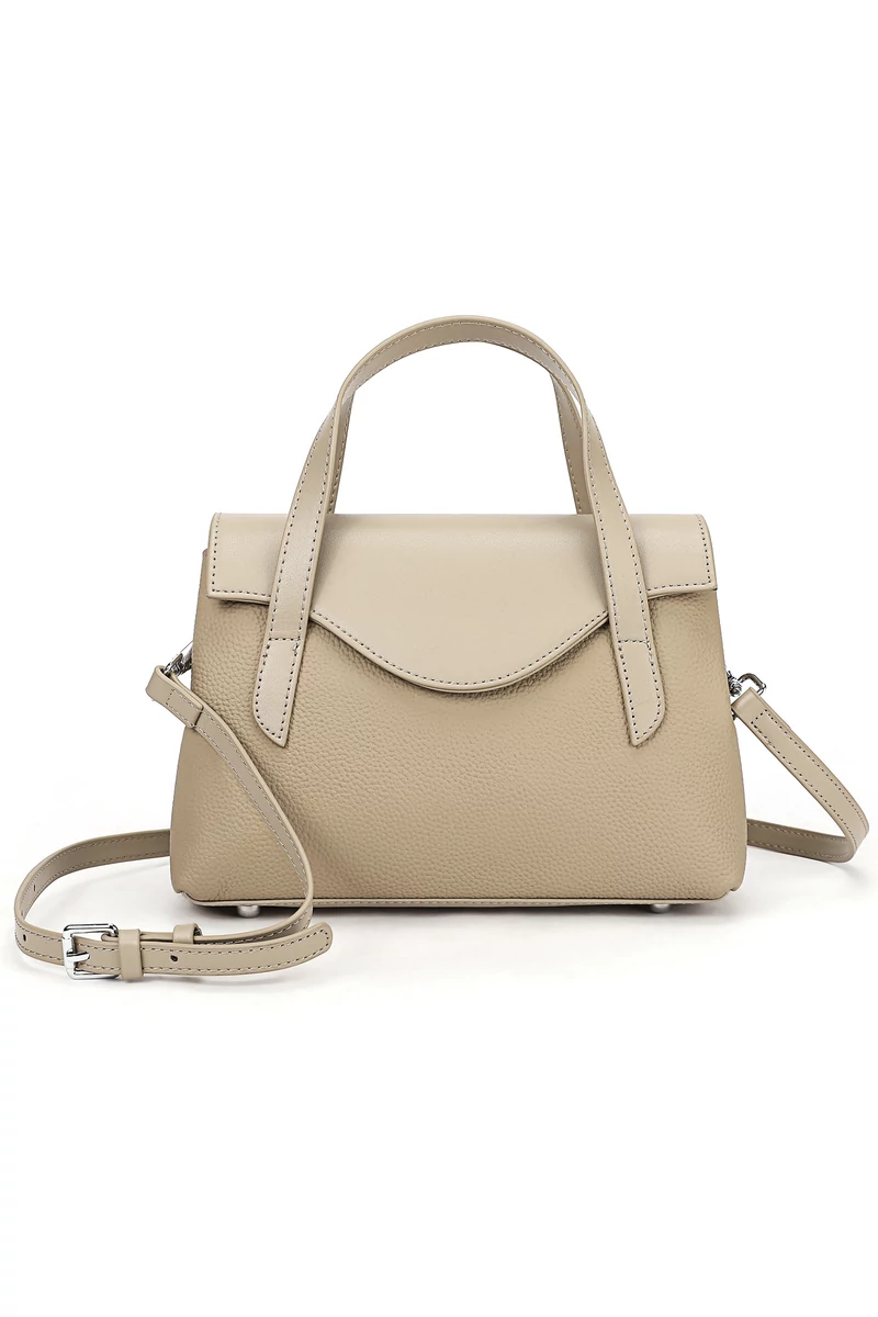 Kézitáska/Crossbody Táska 2az1ben, Valódi Bőrből, Elegáns, Kompakt, Bézs 17×25×11cm