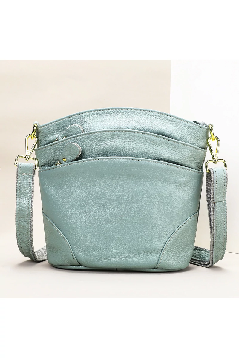 Crossbody Táska Valódi Bőrből, Bonluo, Világoskék 21x19,5x9,5 cm