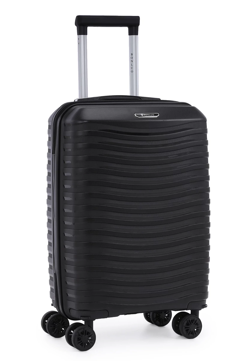 Kabinbőrönd Wizzair, Keményfalú Polipropilén Anyagból, Levehető Kerekekkel, Bonluo, Fekete, 55×35×22cm 