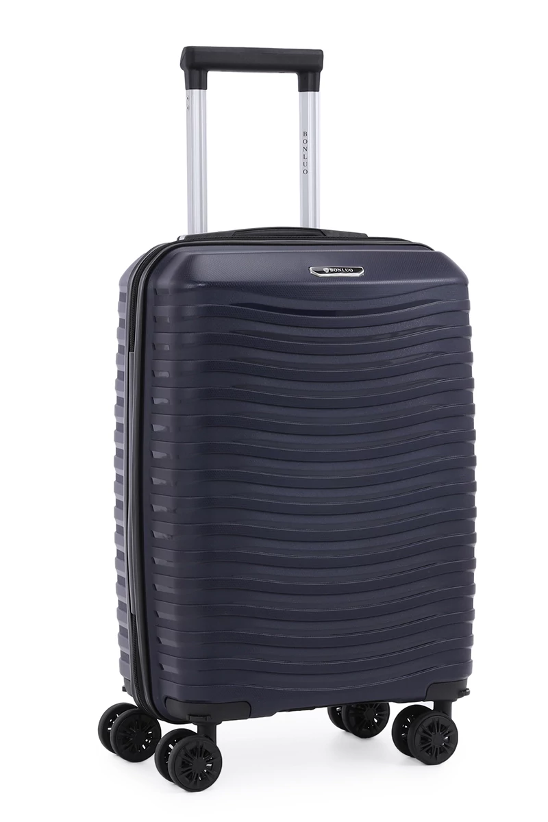 Kabinbőrönd Wizzair, Keményfalú Polipropilén Anyagból, Levehető Kerekekkel, Bonluo, Sötétkék, 55×35×22cm 