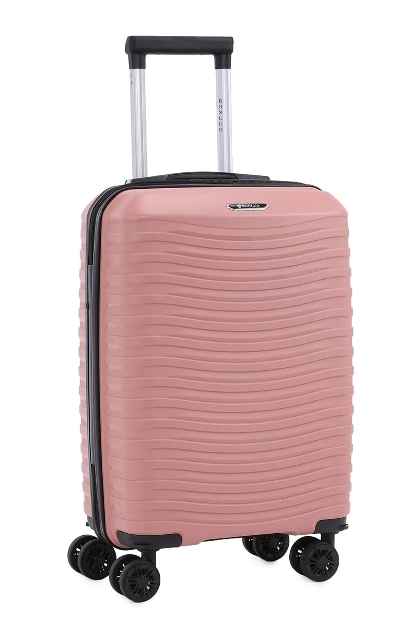 Kabinbőrönd Wizzair, Keményfalú Polipropilén Anyagból, Levehető Kerekekkel, Bonluo, Rosegold, 55×35×22cm 