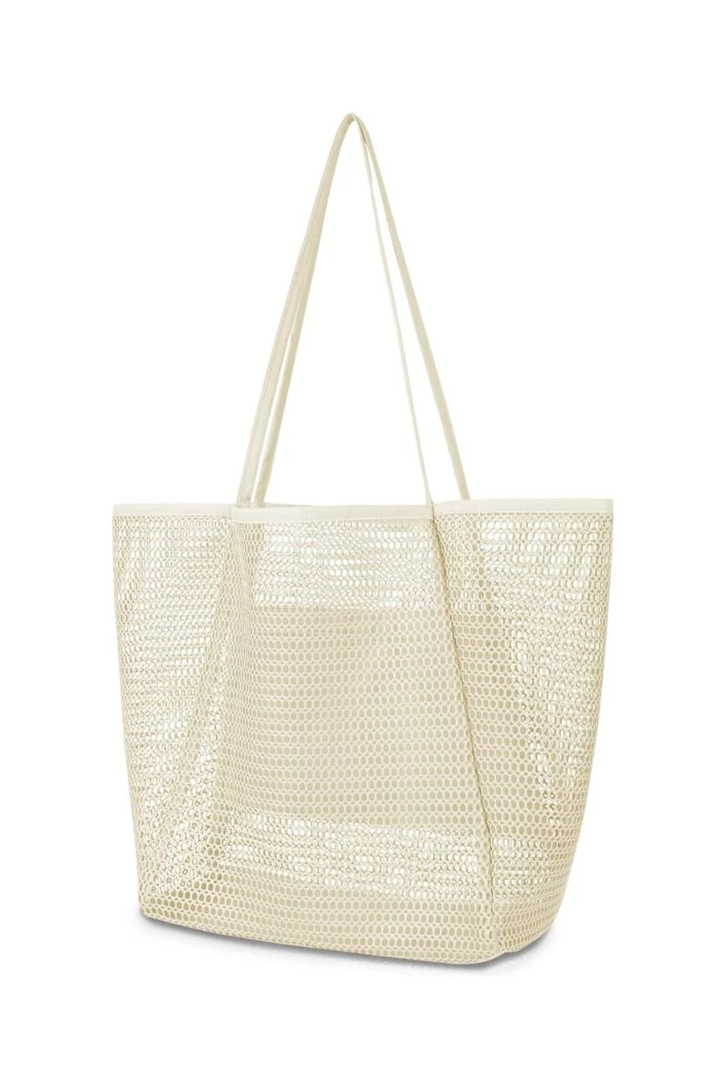 Hálós Strandtáska Oxford szövetből, összecsukható könnyű, nagy kapacitású Bézs 37*35*14cm Bonluo